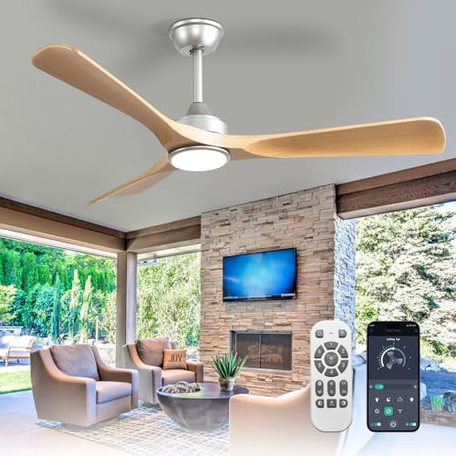 Depuley Ventilador de techo con luz moderno: Ventilador de exterior de 52 pulgadas con control remoto por aplicación para patio - Ventilador de 3 aspas con textura granulada para interiores