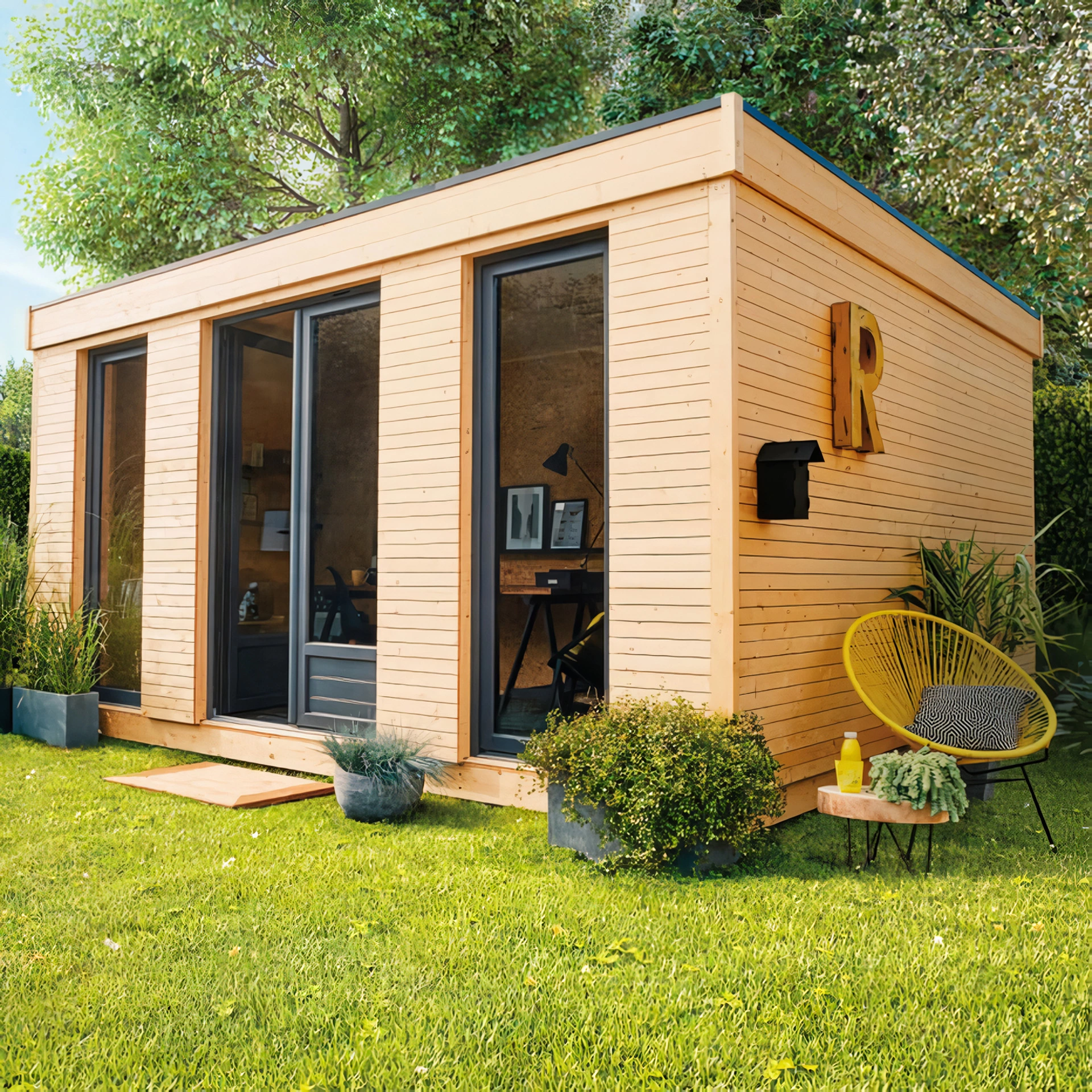 Caseta de madera Eco Lodge de 480x250x497 cm y 23.04 m2 con 90 mm espesor y doble puerta abatible DECOR ET JARDIN 