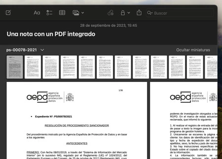 統合された PDF ノート MacOS Sonoma Apple