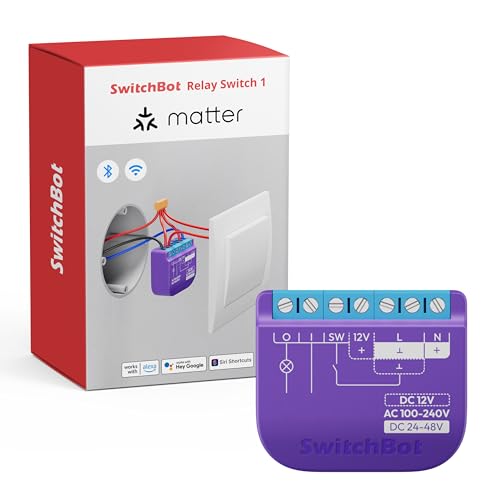 SwitchBot Matter Interruptor de Relé 1, módulo de relé inteligente, interruptor Wi-Fi y Bluetooth compatible con Alexa/Apple HomeKit/Google Home (requiere hub), 2.4GHz