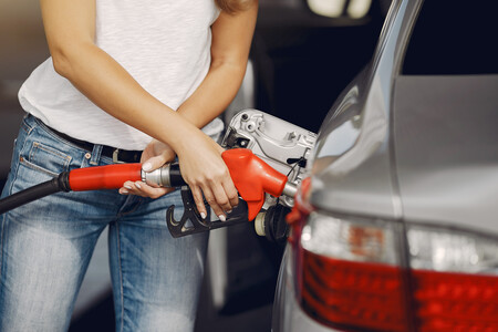 Elegant Woman Standing Gas Station 1