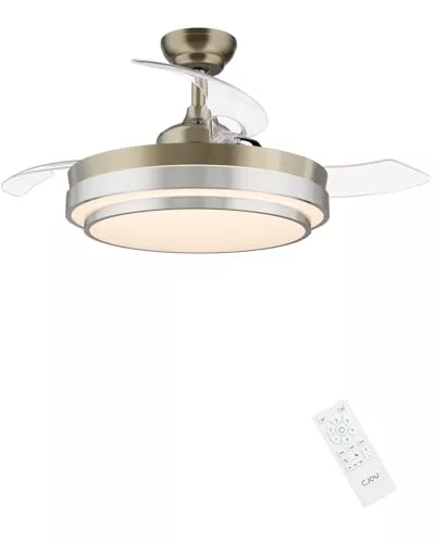 CJOY Ventilador de Techo con Luz Regulable,107cm Ventilador Techo Aspas Retráctiles Silencioso con Mando, Memoria 3 CCT, 6 Velocidades Reversible, Temporizador, Lampara Ventilador Techo Dormitorio