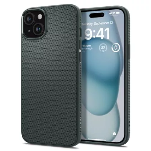 Spigen リキッド エア ケース iPhone 15 対応 - アビスグリーン