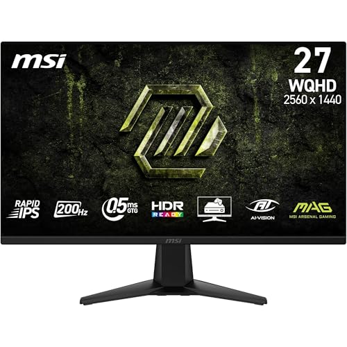 msi mag 275QFA E20 27" Gaming Monitor, 2560x1440 WQHD Rapid IPS, 200 Hz, 0,5 ms, HDR Ready, AMD FreeSync Premium, Eye Care, AI Vision, HDMI 2.0b, DP 1.4a, Frameless, VESA Mount