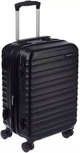 Amazon Basics Maleta de Cabina Rígida Expandible, Equipaje de Mano en ABS, con 4 Ruedas Giratorias, 55 cm, Negro