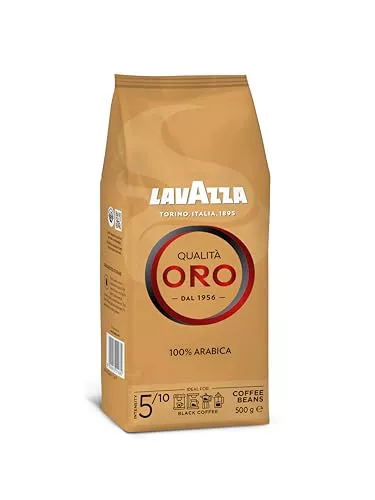Lavazza, Qualità Oro, Café en Grano Natural, Ideal para la Máquina de Café Espresso, con Notas Aromáticas de Frutas y Flores, 100% Arábica, Intensidad 5, Tueste Medio, Paquete de 500 g