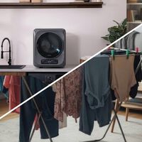 Ádios al tendedero en el salón en invierno, esta minisecadora compacta es ideal para pisos pequeños y no procisa instalación 