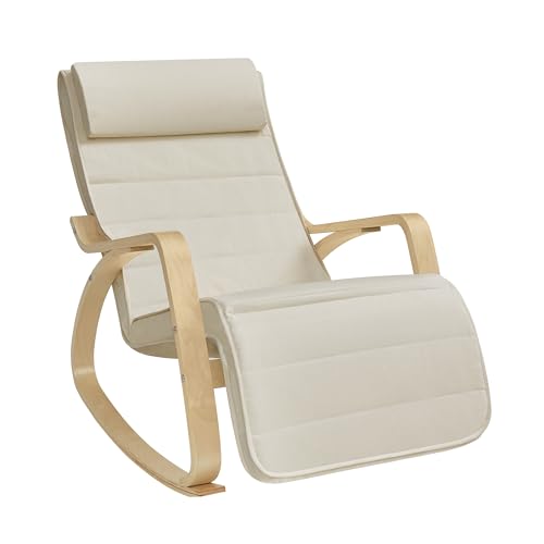 SONGMICS Silla Mecedora, con Apoyabrazos de Madera de Abedul