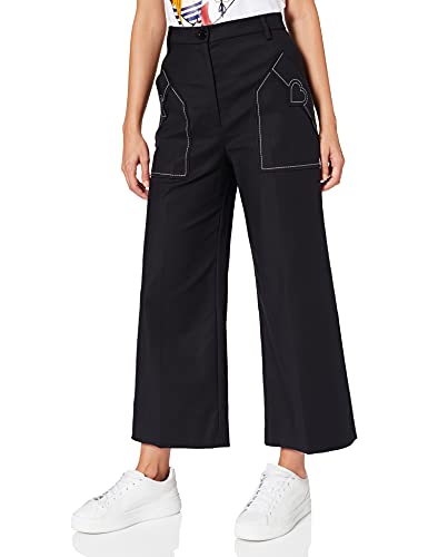 Love Moschino Cropped Wide-Leg Trousers in Stretch Twill,with Patch Pockets and Customized Heart Pantalones Informales, Negro, 44 para Mujer