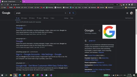 Google está experimentando con habilitar el modo oscuro en su página de resultados