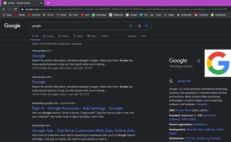 Google está experimentando con habilitar el modo oscuro en su página de resultados