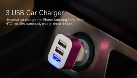 Cargador de coche USB, con 3 puertos, por sólo 45 céntimos con envío incluido