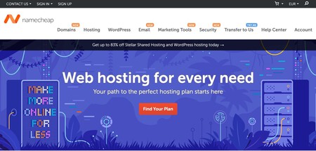 Captura de pantalla de la web de Namecheap