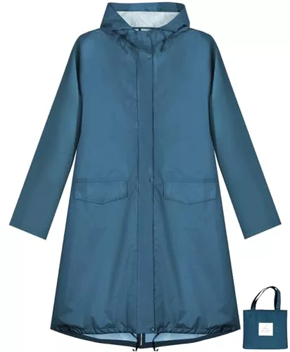 ANYOO Chubasquero Impermeable con Capucha para Mujer, Poncho de Lluvia Largo y Ligero para Aire Libre