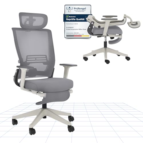 FLEXISPOT FOLDEX Silla de Oficina Ergonómica, Plegable con Apoyo Lumbar, Reposabrazos Regulables en Altura, Reposacabezas 2D, Silla de Escritorio de Malla para Oficina Casa-Seal