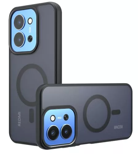 GIOPUEY Funda Magnética para Xiaomi Poco C85, Compatible con MagSafe, Carcasa Dura de Mate PC + TPU Suave Case Cover - Black