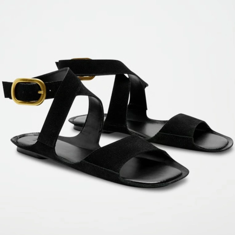 PARFOIS Sandalias de nobuk con tira ancha y hebilla