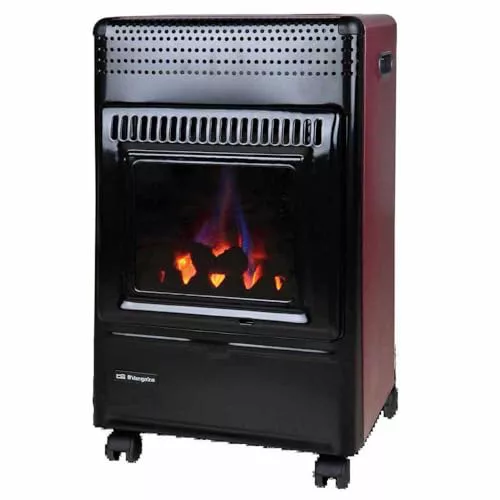 Orbegozo HBF 95 Estufa de gas butano, llama azul, triple sistema de seguridad, apta para gas butano y propano, 3500 W, clase de eficiencia energética A, analizador atmosférico, color negro/Burdeos