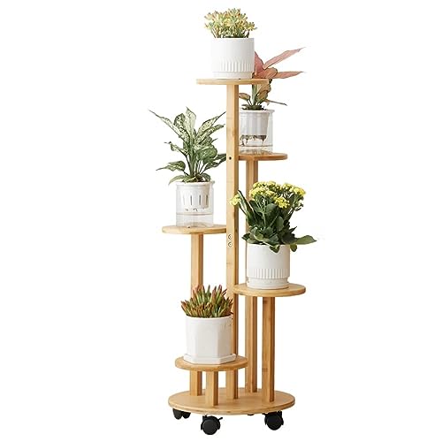 RMNKTHC Estantería de bambú para flores con ruedas