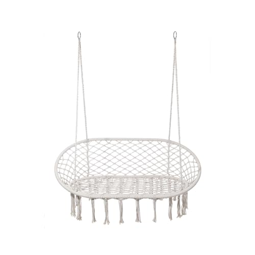 Hamaca mecedora de policotón y acero blanco crema, 150x130x70 cm