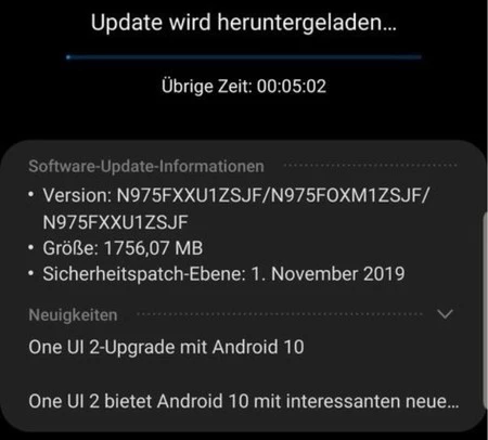 Samsung Note 10 上の Android 10 ベータ版