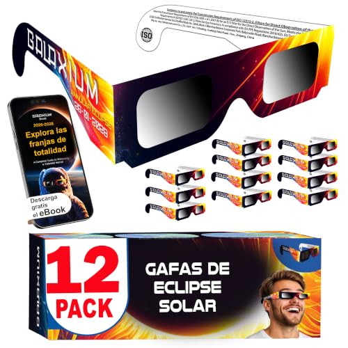 Galaxium 12 Pack Gafas Eclipse Solar Homologadas ISO 12312-2 | Gafas para Ver Eclipse Solar | Gafas de Eclipse Solar Homologadas 2026 | Gafas Eclipse Homologadas
