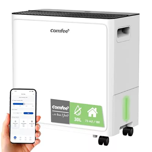 COMFEE’ Deshumidificador Dry Max 30L Grandes Espacios hasta 73 m2 / 180 m3 con App Control 