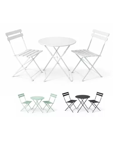 Set Bistró Plegable Arles Metílico | Mesa y 2 Sillas de Exterior | Muebles de Jardin, Balcón y Terraza