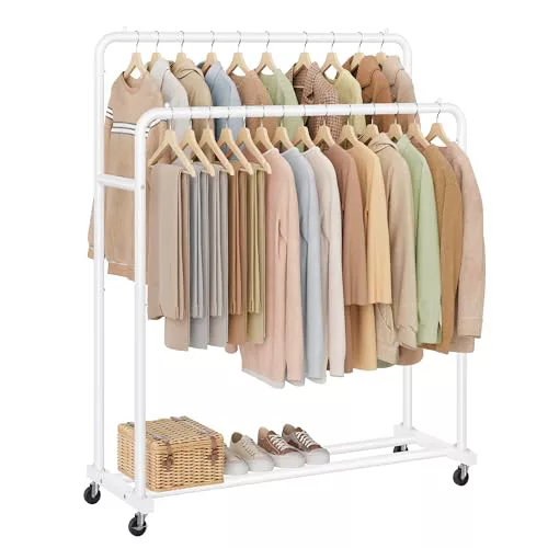 SONGMICS Perchero para Ropa con Ruedas, Carga de 90 kg, 110x46,5x155,5 cm