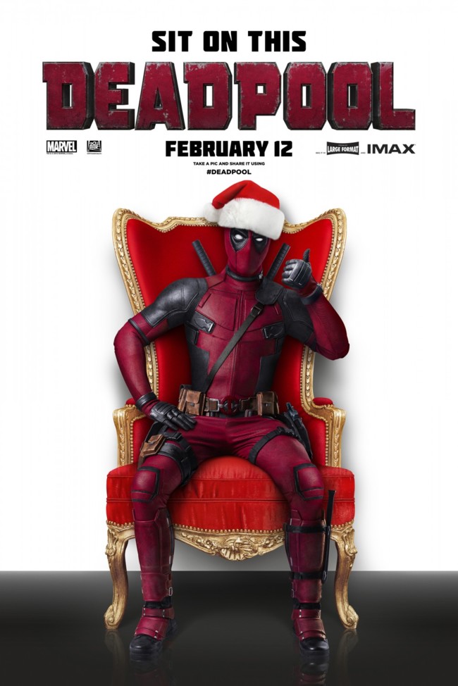 Cartel navideño de Deadpool
