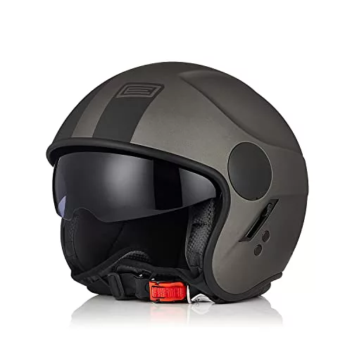 ORIGINE Casco Jet Moto Casco Scooter Moto Abierto con Visera Homologado ECE (Basic Black Titanium,M)