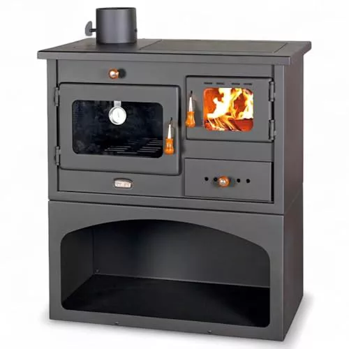 Prity 1P34 - Estufa de leña con apertura a la izquierda, puerta izquierda, parte superior de hierro fundido, certificado CE, cocina de combustible sólido