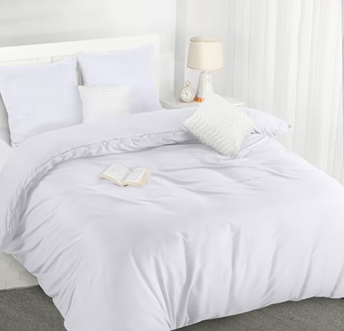 Utopia Bedding Funda Nordica 220 x 240 - Microfibra Juego de Funda Edredon 220x240 cm y 2 Fundas de Almohada 65x65 cm (Blanco)