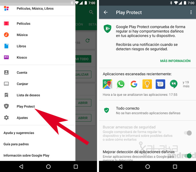 Google Play Store ya se está integrando con Play Protect así te dirá