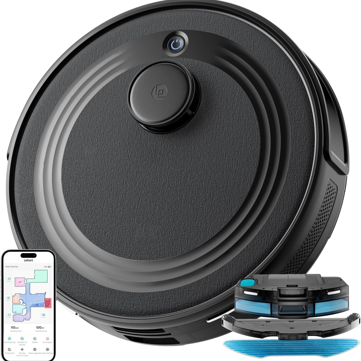 LEFANT M2 Robot Aspirador y Fregasuelos, 6000Pa, 140min, Navegación dToF, Mapeo 3 Pisos, Evitación Mejorada PSD, Limpieza Personalizada, WiFi/App/Alexa, Negro