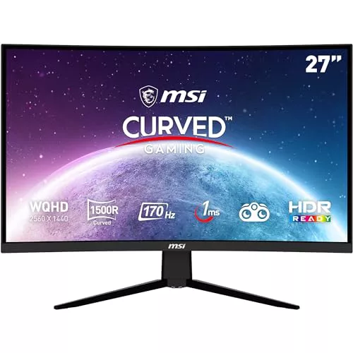 MSI G273CQ - Monitor Curvo Gaming de 27 WQHD (2560 x 1440) Panel VA, 170Hz / 1ms, AMD FreeSync Premium, HDR Ready, Curvatura 1500R, Color Negro MSI G273CQ - Monitor Curvo Gaming de 27 WQHD (2560 x 1440) Panel VA, 170Hz / 1ms, AMD FreeSync Premium, HDR Ready, Curvatura 1500R, Color Negro