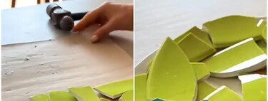 Nunca se me hubiera ocurrido reutilizar los platos rotos y picados para hacer una bandeja de diseño de aires modernistas 
