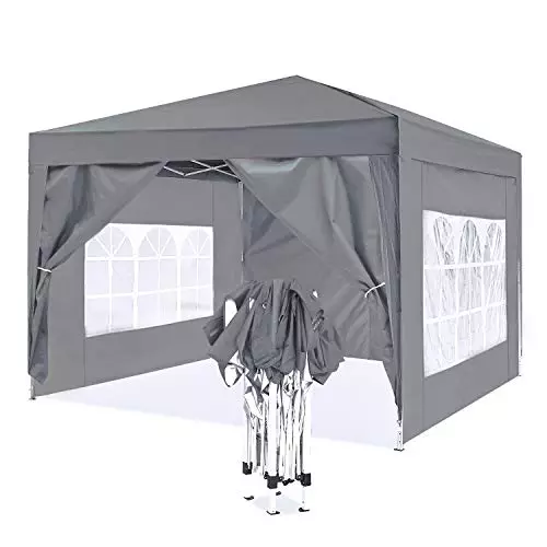ISE Carpa Plegable 3x3, pergolas de Jardin Robusto, Carpas para Exteriores con 4 Paredes pergolas de Aluminio Laterales para Reception, Fiesta, Camping, Festival, Cerveza, Carpa Camping Gris