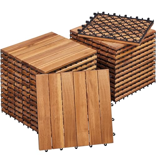 Yaheetech 27pcs Baldosas de Madera de Acacia 30x30cm