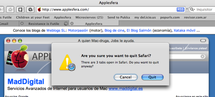 Truco: Quitar la confirmación de salida en Safari 3
