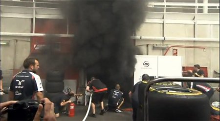 Se incendia el box de Williams tras el GP de España