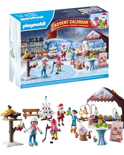 PLAYMOBIL Christmas 71472 Calendario de Adviento: Viaje al Mercado navideño, 24 sorpresas