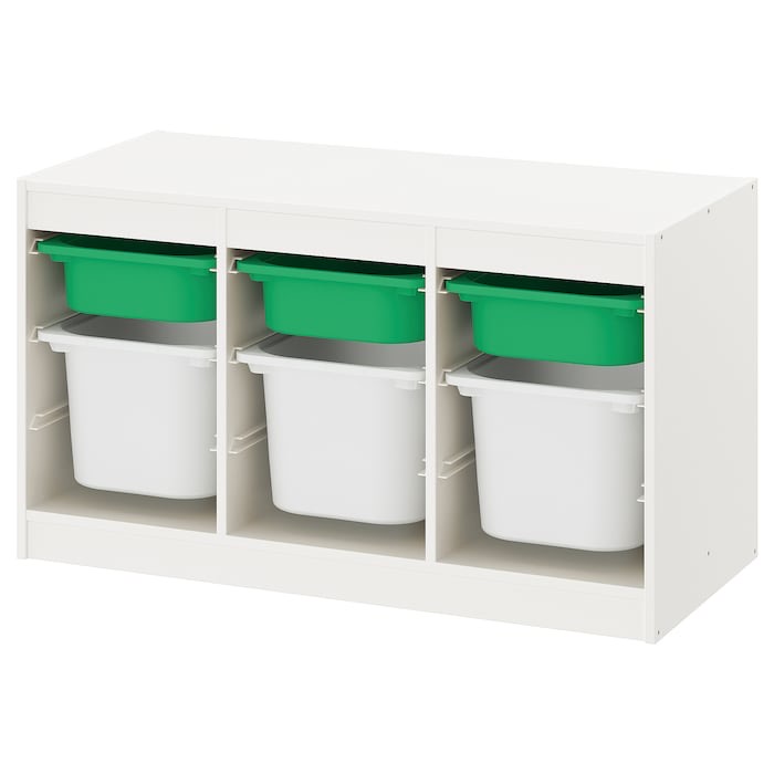 Combinación de almacenaje con cajas en blanco y verde