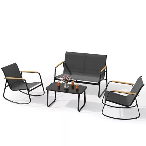 Xbro Conjunto de Muebles de jardín 4 Piezas, salón de jardín de Tela Teslin con sillones y Mesa de Cristal, para Patios, Jardines y Espacios al Aire Libre