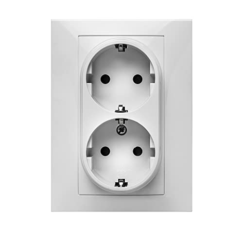 FAMATEL – Doble base | Enchufe de empotrar | Serie Habitat 15 | Fácil instalación | Alta estanqueidad del producto | Protección Infantil | TT | 16A | 250V | Blanco