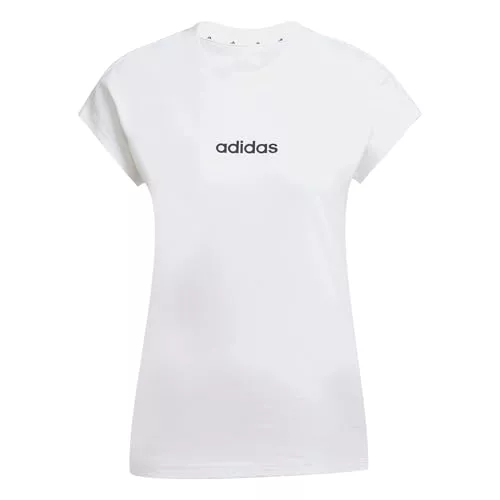 adidas Mujer Essentials Linear Cotton Shirt, White/Black, M