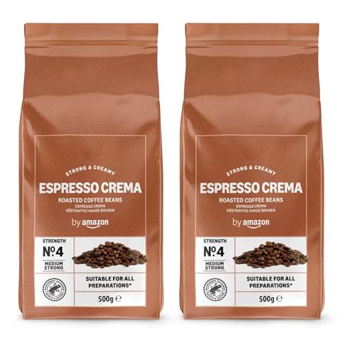 by Amazon - Café en grano Natural Espresso crema, tueste claro,- Certificado Rainforest Alliance, 500 g (Paquete de 2)