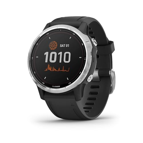 Garmin fēnix 6S Solar - Reloj multideporte avanzado con GPS y carga solar, Plateado con correa negra, 42 mm