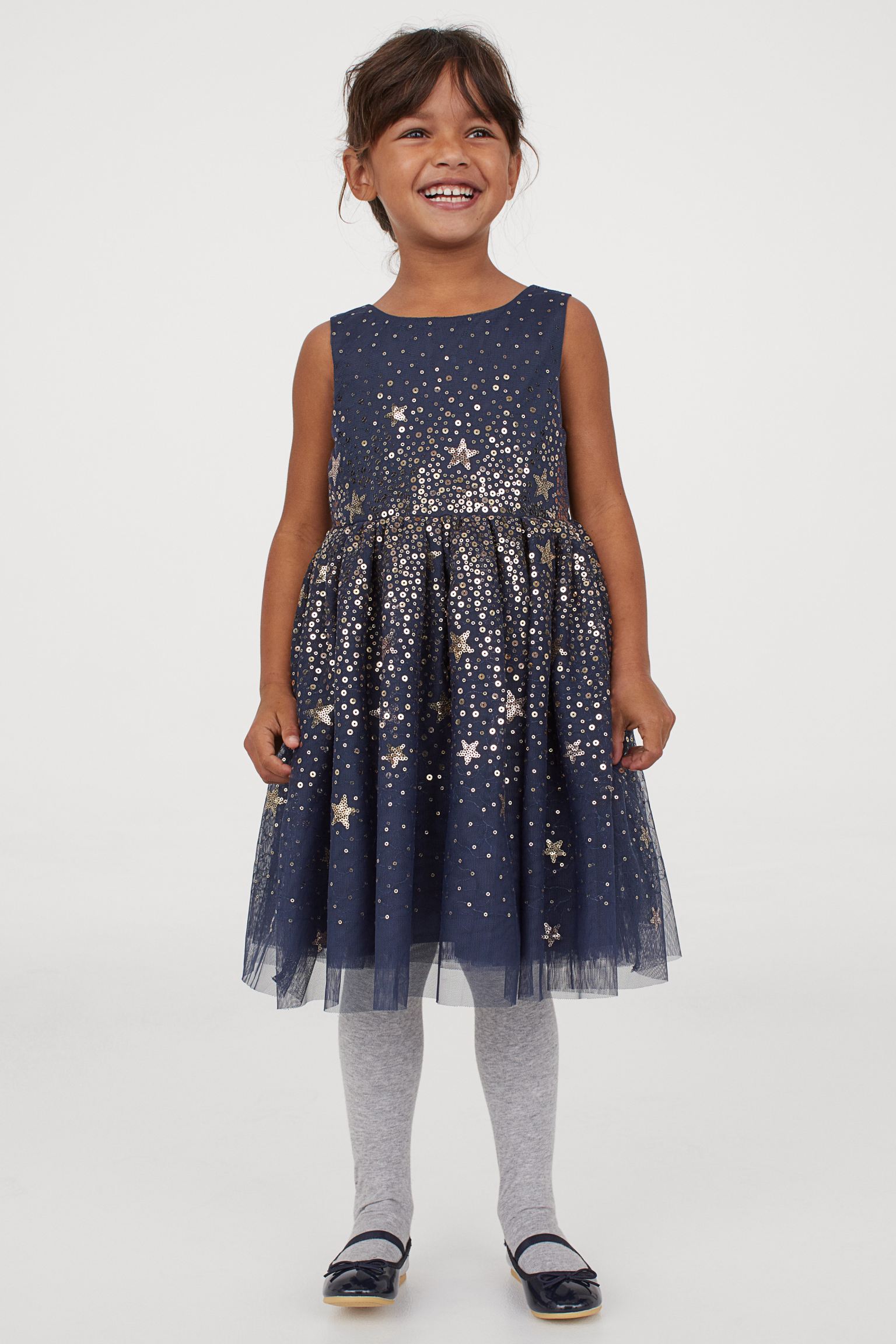 Vestido azul de tul con lentejuelas