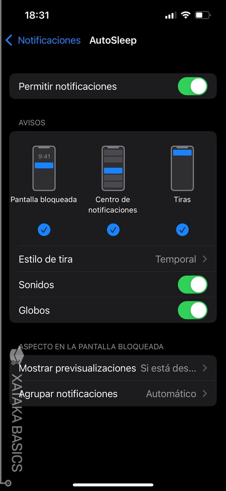 Opciones Notifiacion